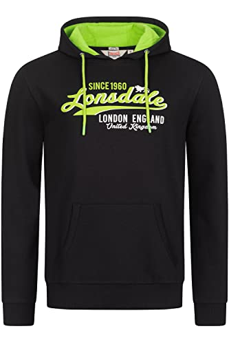 Lonsdale Men's GRATWICH Hooded Sweatshirt, Black/Neon Green, 3XL von Lonsdale