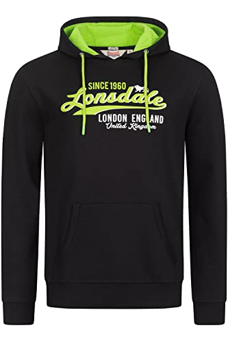 Lonsdale Men's GRATWICH Hooded Sweatshirt, Black/Neon Green, L von Lonsdale