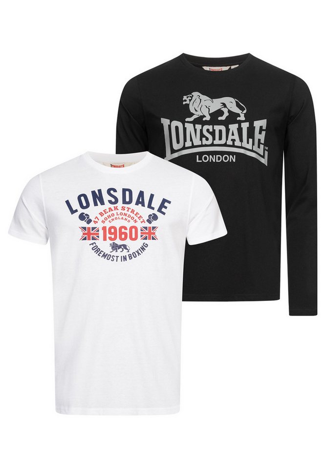 Lonsdale Rundhalsshirt Herren T-Shirt und Langarmshirt normale Passform Doppelpack Set bestehend aus T-Shirt u. einem andersfarbigen Langarmshirt von Lonsdale
