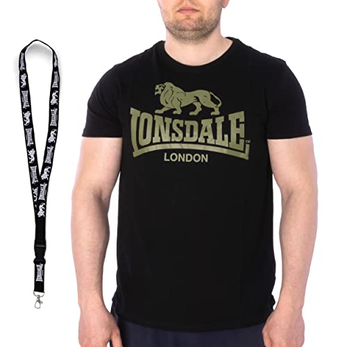 Lonsdale T-Shirt - Herren Shirts - Männer Tshirt - Kurzarm Shirt - Limited Schlüsselband (L, Black Olive) von Lonsdale