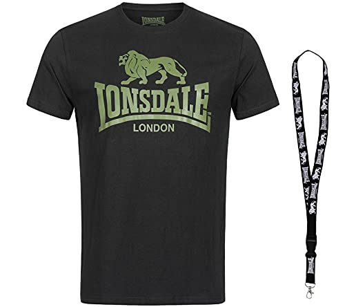 Lonsdale T-Shirt - Herren Shirts - Männer Tshirt - Kurzarm Shirt - Limited Schlüsselband (M, Black Green) von Lonsdale