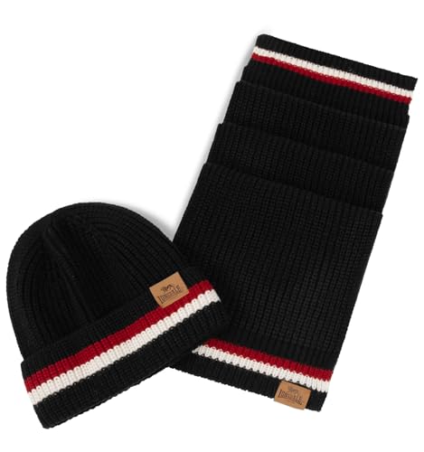 Lonsdale Unisex Schal und Mütze Set BUTLEIGH, Black/Dark Red/Ecru, one Size, 116005 von Lonsdale