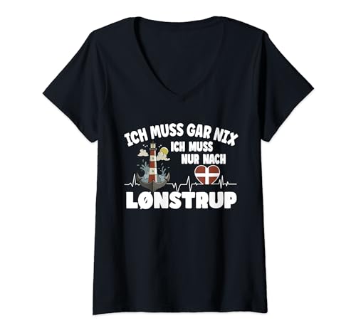 Damen ich muss gar nix - Dänemark Lønstrup T-Shirt mit V-Ausschnitt Damen ich muss gar nix - Dänemark Lønstrup T-Shirt mit V-Ausschnitt von Lønstrup Dänemark Souvenir