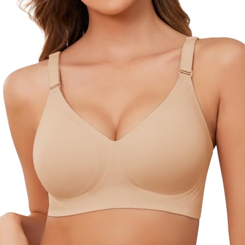 Lonya BH Damen ohne Bügel Seamless Bequemer Minimizer BHS Soft Schlaf T Shirt BH Push Up Bügellos Nahtloser Bralette Comfy Bra Wärmlicher Teint,S von Lonya