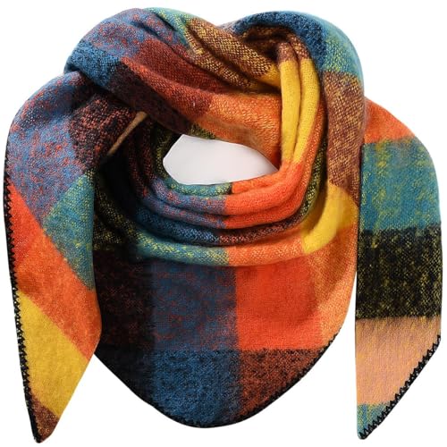 Lonya Dreieck Schal Damen XXL Strick Halstuch Dreieckstuch Damenschal Winter Bunter Schal Winterschal Kuschelig Flauschig, 195×135 CM, Gelb+Orange+Schwarz von Lonya