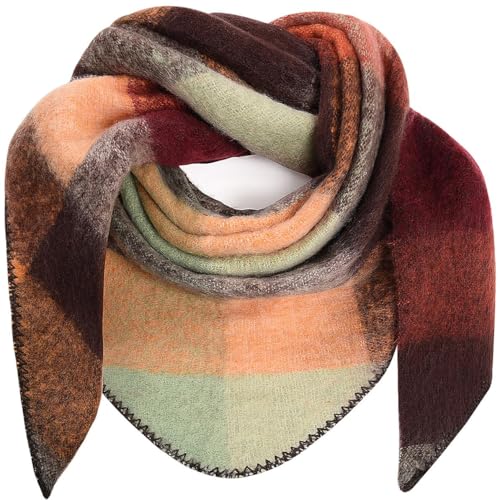 Lonya Dreieck Schal Damen XXL Strick Halstuch Dreieckstuch Damenschal Winter Bunter Schal Winterschal Kuschelig Flauschig, 195×135 CM, Rot+Braun von Lonya