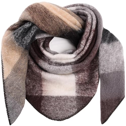 Lonya Dreieck Schal Damen XXL Strick Halstuch Dreieckstuch Damenschal Winter Bunter Schal Winterschal Kuschelig Flauschig, 195×135 CM, Schwarz+Braun von Lonya