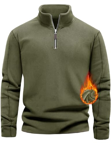 Lonya Herren Fleece Pullover Winter Half Zip Microfleece Sweatshirt Thermo Fleecepullover Warm Pulli Winterpullover Armeegrün,M von Lonya