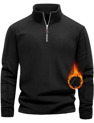 Lonya Herren Fleece Pullover Winter Half Zip Microfleece Sweatshirt Thermo Fleecepullover Warm Pulli Winterpullover Schwarz,L von Lonya