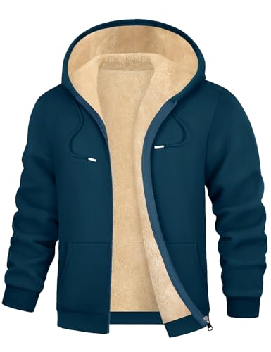 Lonya Kapuzenjacke Herren Fleece Hoodie Reißverschluss Sweatjacke Einfarbig Sweatshirt Pulli Kapuzenpullover Blau,L von Lonya