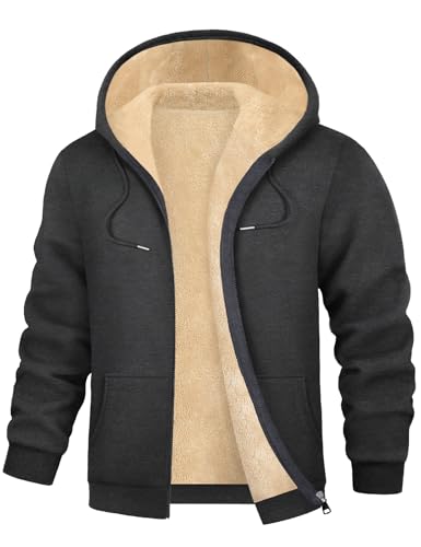 Lonya Kapuzenjacke Herren Fleece Hoodie Reißverschluss Sweatjacke Einfarbig Sweatshirt Pulli Kapuzenpullover Dunkelgrau,XXL von Lonya