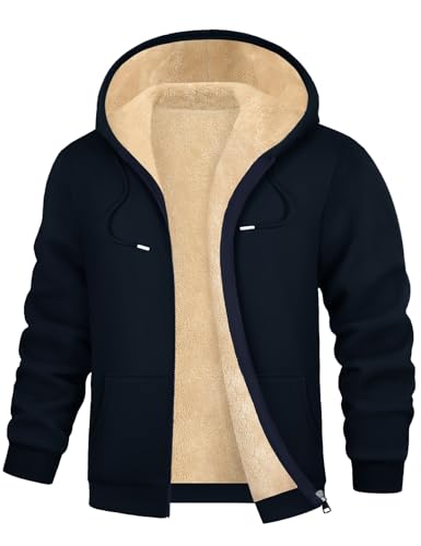 Lonya Kapuzenjacke Herren Fleece Hoodie Reißverschluss Sweatjacke Einfarbig Sweatshirt Pulli Kapuzenpullover Marineblau,L von Lonya