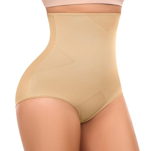 Lonya Shapewear Damen Bauchweg Unterhose Hoher Taille Miederhose Stark Formend Unterwäsche Bauchkontrolle Miederpants Body Shaper Beige,M von Lonya