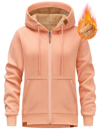 Lonya Sweatjacke Damen Zipper Hoodie Fleecejacke Kapuze Winter Sweatshirt Pullover Kapuzenjacke mit Reißverschluss Orange,L von Lonya