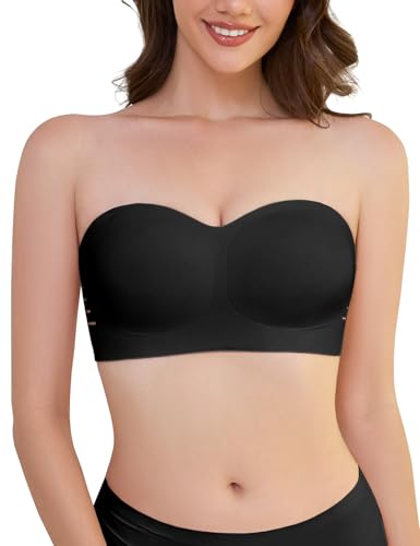 Lonya Trägerloser BH Damen Ohne Bügel Bandeau Tub Top Strapless Bra Vollschalen Seamless Große Brüste Starker Halt Schwarz,S von Lonya