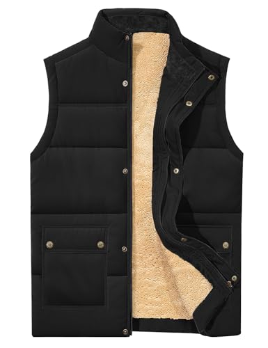 Lonya Weste Herren Winter Wasserabweisend Steppweste Leicht Ärmellose Jacke Fleeceweste Stehkragen Thermoweste Wärme Arbeitsweste Bodywarmer Vest Outdoor mit Taschen, Schwarz, XXL von Lonya