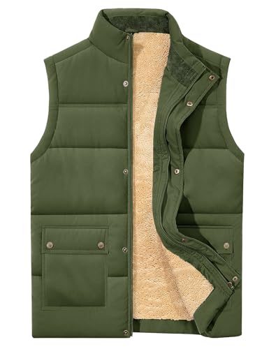 Lonya Weste Herren Winter Wasserabweisend Steppweste Leicht Ärmellose Jacke Fleeceweste Stehkragen Thermoweste Wärme Arbeitsweste Bodywarmer Vest Outdoor mit Taschen, Armeegrün, L von Lonya