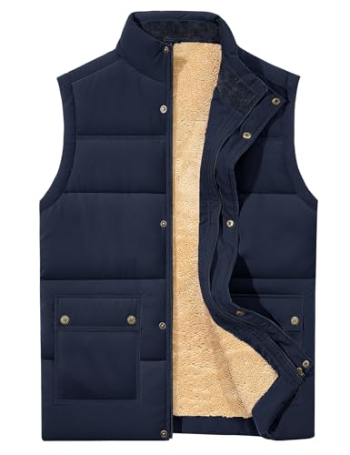 Lonya Weste Herren Winter Wasserabweisend Steppweste Leicht Ärmellose Jacke Fleeceweste Stehkragen Thermoweste Wärme Arbeitsweste Bodywarmer Vest Outdoor mit Taschen, Marineblau, M von Lonya