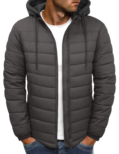 Lonya Winterjacke Herren Daunenjacke mit Kapuze Leichte Steppjacke Winter Warme Winddichte Übergangsjacke Puffer Jacke Stehkragen Kapuze Blousons Outdoor Casual, Grau, M von Lonya