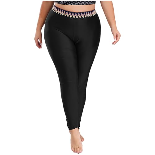 Loodgao Damen Lange Badehose Große Größe Schwimmhose SIM Fit Stretch Leggings Wassersport UV Schutz Pants Swimwear Schwarz 4XL von Loodgao