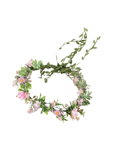 Loodgao Damen Mädchen Braut Blumen Haarreifen Blumenmädchen Haarband Prinzessin Krone aus Kunstblumen Blätter Kopfbedeckung zum Kleid Rosa One Size von Loodgao