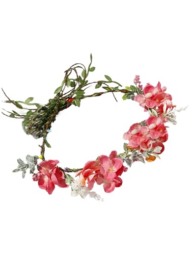 Loodgao Damen Mädchen Braut Blumen Haarreifen Blumenmädchen Haarband Prinzessin Krone aus Kunstblumen Blätter Kopfbedeckung zum Kleid Rosenrot One Size von Loodgao