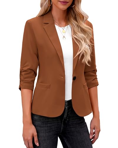 LookbookStore Blazer für Damen, Anzugjacken, elegant, 3/4-Ärmel, Blazer, Business, Freizeit, Outfits für die Arbeit, Brauner Zucker, M von LookbookStore