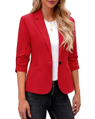 LookbookStore Blazer für Damen, Anzugjacken, elegant, 3/4-Ärmel, Blazer, Business, Freizeit, Outfits für die Arbeit, Echtes Rot, L von LookbookStore