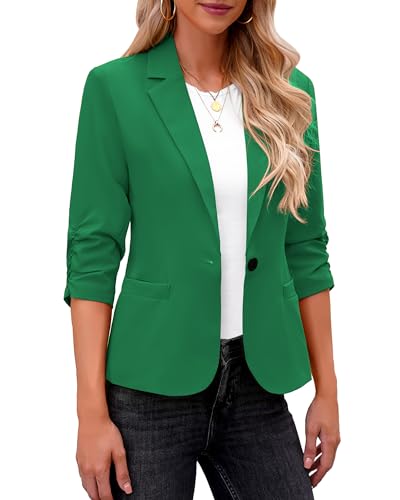 LookbookStore Blazer für Damen, Anzugjacken, elegant, 3/4-Ärmel, Blazer, Business, Freizeit, Outfits für die Arbeit, Grün , L von LookbookStore