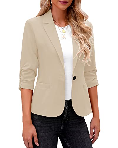 LookbookStore Blazer für Damen, Anzugjacken, elegant, 3/4-Ärmel, Blazer, Business, Freizeit, Outfits für die Arbeit, Khaki, XXL von LookbookStore