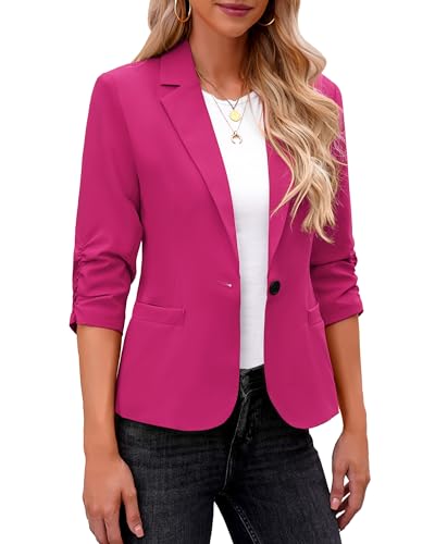 LookbookStore Blazer für Damen, Anzugjacken, elegant, 3/4-Ärmel, Blazer, Business, Freizeit, Outfits für die Arbeit, Magenta, L von LookbookStore