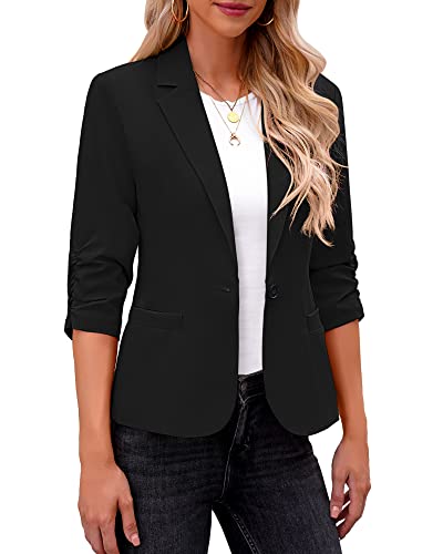 LookbookStore Blazer für Damen, Anzugjacken, elegant, 3/4-Ärmel, Business, Freizeit, Outfits für die Arbeit, Schwarz, L von LookbookStore