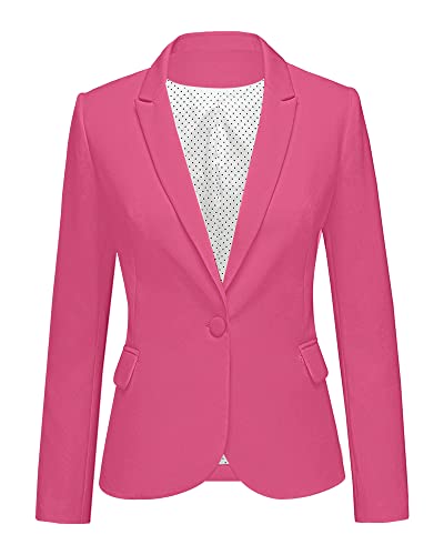 LookbookStore Damen-Blazer mit eingekerbten Reverstaschen, Knopf, Arbeit, Büro, Jacke, Hot Pink1, L von LookbookStore