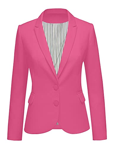 LookbookStore Damen-Blazer mit eingekerbten Reverstaschen, Knopf, Arbeit, Büro, Jacke, Zwei Knöpfe, Hot Pink, L von LookbookStore