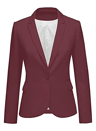 LookbookStore Damen Blazer mit gekerbten Revers-Taschen, Knopf, Arbeit, Büro, Blazer, Anzug, dunkelrot, X-Large von LookbookStore