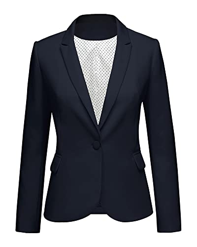 LookbookStore Damen-Blazer mit gekerbten Revers-Taschen und Knöpfen, Marineblau, L von LookbookStore