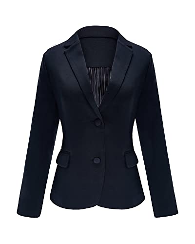 LookbookStore Damen Blazer mit gekerbten Revers-Taschen und Knöpfen, für Arbeit, Büro, Zwei Knöpfe, Marineblau, M von LookbookStore