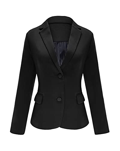 LookbookStore Damen Blazer mit gekerbten Revers-Taschen und Knöpfen, für Arbeit, Büro, Zwei Knöpfe schwarz, L von LookbookStore