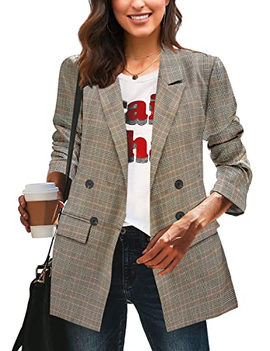 LookbookStore Damen Casual Karo Plaid Lose Knöpfe Arbeit Büro Blazer Anzug, Karo-22, XL von LookbookStore