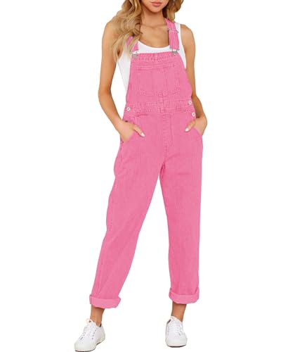 LookbookStore Lässige Stretch-Denim-Latzhose für Damen, Hose, Jeans, Jumpsuits, Rosa (Candy Pink), Large von LookbookStore