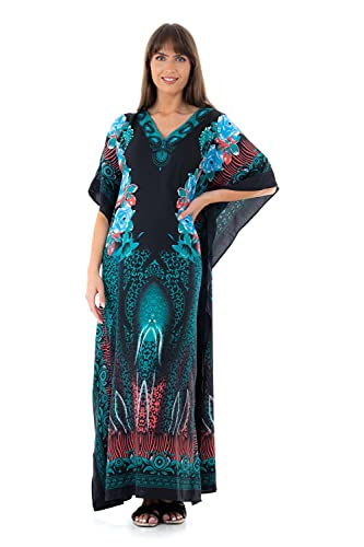 Looking Glam Damen Maxi-Kimono, Kaftan, Tunika, Kaftan, Kleid, Übergröße, Teal 30001, 56-58 Große Größen von Looking Glam