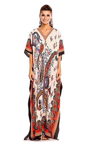 NEU Damen überdimensional Maxi Kimono Kaftan Tunika Kaftan Kleid gratis, Rot, Gr. 52-54 (Etikett: 31 inch) von Looking Glam