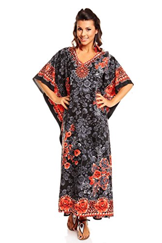NEU Damen überdimensional Maxi Kimono Kaftan Tunika Kaftan Kleid gratis, Schwarz, Gr. 38-44 (Etikett: 27 inch) von Looking Glam