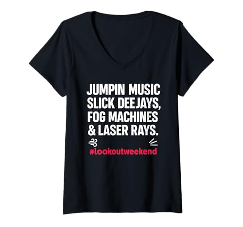 Damen Jumpin Music Slick Deejays Partystimmung im Retro-Stil T-Shirt mit V-Ausschnitt Damen Jumpin Music Slick Deejays Partystimmung im Retro-Stil T-Shirt mit V-Ausschnitt von Lookout Weekend Party Vibes Music Lovers