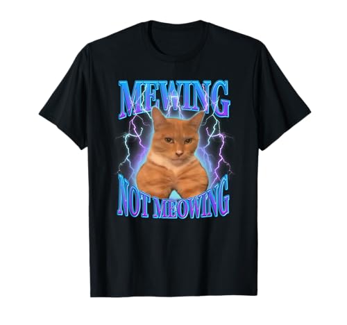 LooksMax Funny Meme Katzen T-Shirt mit Miau-LooksMax Miauende Katze Design, Damen, Frauen, Kurzarm, Crew-Neck, Schwarz, S von LooksMax Funny Meme Cat Mewing Not Meowing