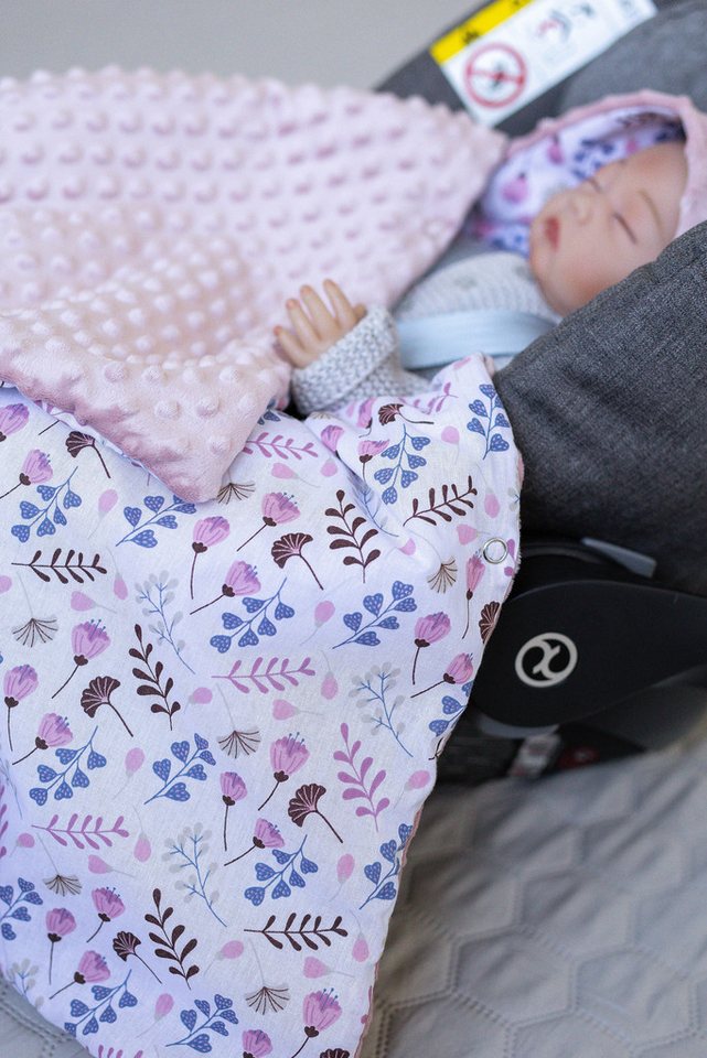 Loolay Babytrage ROSA Einschlagdecke für Kinder Autositz und Babyschale Babytrage (90 x 90 cm MINKY/ Baumwolle Kuscheldecke Kinderwagendecke Babydecke, Neugeborene Mädchen Girl Babyausstattung PREMIUM Babyshower Geschenk), LOOLAY® - 100% Europäische Stoffe und Kleinserien-Nähen! von Loolay