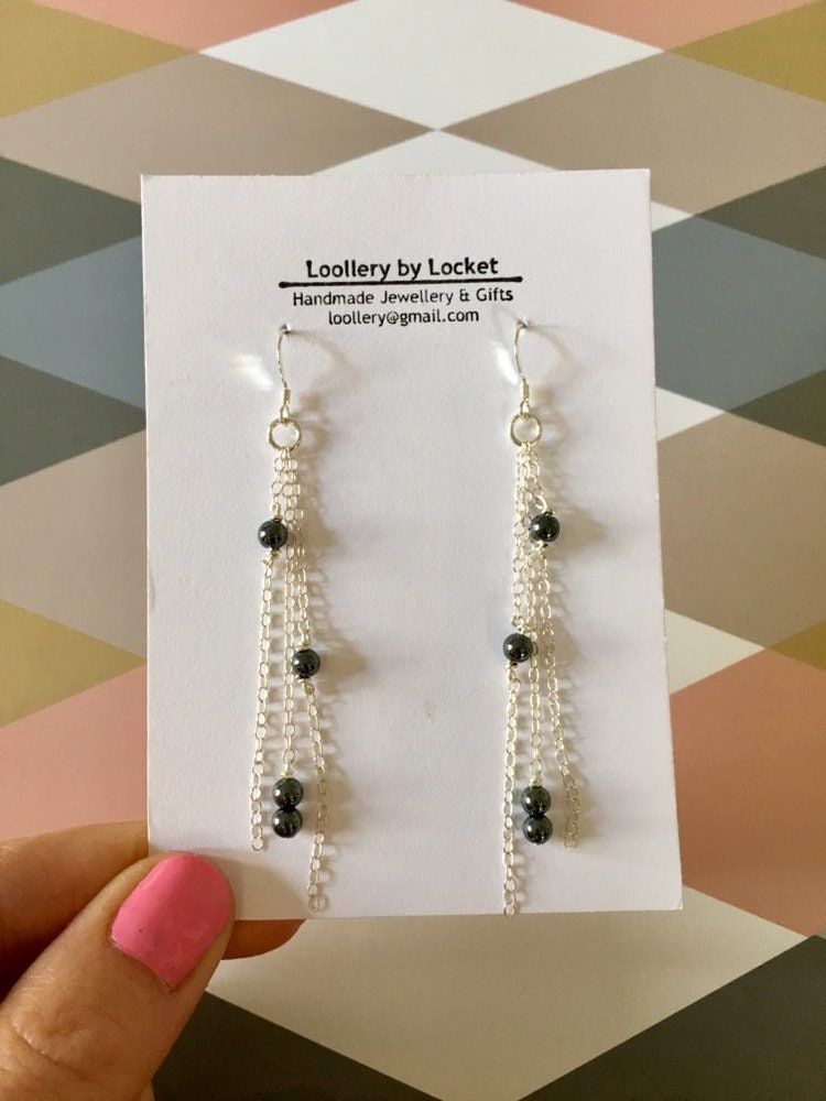 Handgemachte Sterling Silber Hämatit Kette Ohrringe Handgemachte Sterling Silber Hämatit Kette Ohrringe von Loollerybylocket