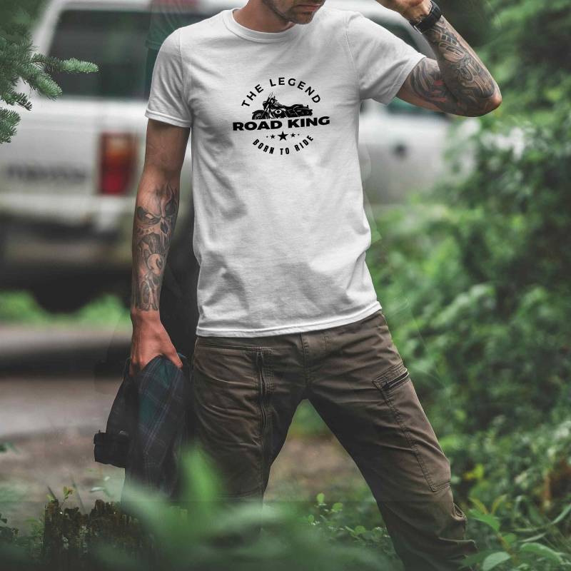 T-Shirt - Roadking, Born To Ride, The Legend, Harley Davidson Oldtimer & Motorrad Fans, Geschenk Für Biker Und Motorradfahrer von Loomley