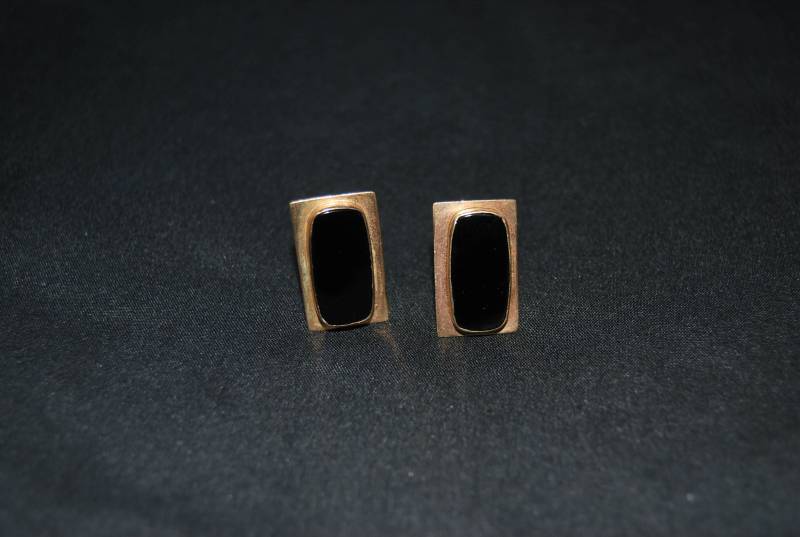 Jahrgang Handgefertigte Vergoldet Mit Schwarzen Perlen Manschettenknöpfe von LoonLakeVintageStore