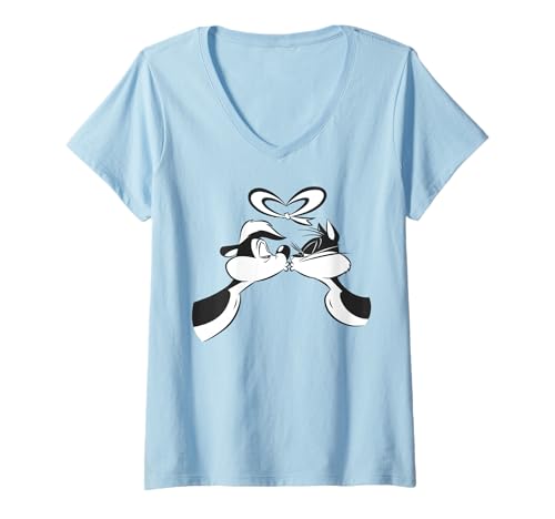 Damen Pepe Le Pew Valentinstagskuss T-Shirt mit V-Ausschnitt von Looney Tunes